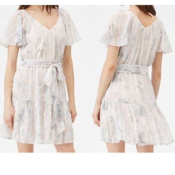 Rebecca Taylor Women Size XL White Lily Silk Floral Tiered Ruffle Mini NEW Dress - Picture 3 of 17